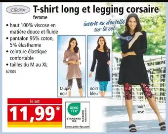 Norma ElleNor T-shirt long et legging corsaire femme offre