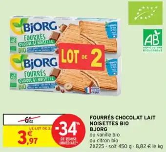 Intermarché Contact FOURRES CHOCOLATNOISETTES BIO BJORG offre