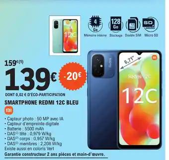 E.Leclerc SMARTPHONE REDMI 12C BLEU offre