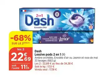 Bi1 Dash Lessive pods 2 en 1 offre