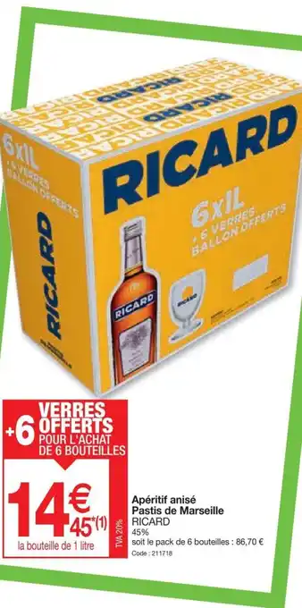 Promocash Apéritif anisé Pastis de Marseille RICARD offre