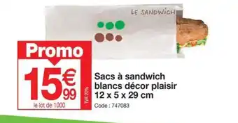 Promocash Sacs à sandwich blancs décor plaisir 12 x 5 x 29 cm offre