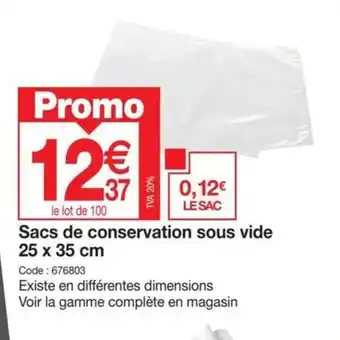 Promocash Sacs de conservation sous vide 25 x 35 cm offre