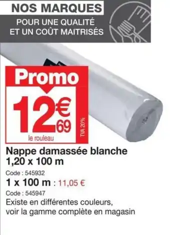 Promocash Nappe damassée blanche 1,20 x 100 m offre