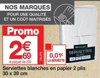 Serviettes blanches en papier 2 plis 30 x 39 cm