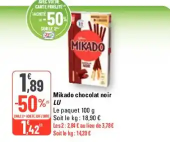 G20 Mikado chocolat noir LU offre