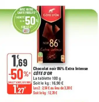 G20 Chocolat noir 86% Extra Intense CÔTE D'OR offre