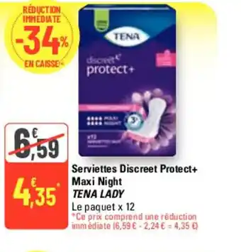 Serviettes Discreet Protect+ Maxi Night TENA LADY Le paquet x 12