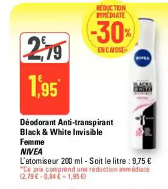 G20 Déodorant Anti-transpirant Black & White Invisible Femme NIVEA offre
