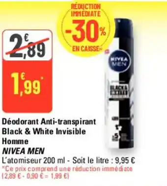 G20 Déodorant Anti-transpirant Black & White Invisible Homme NIVEA MEN offre