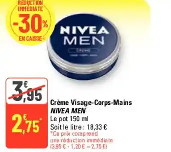 G20 Crème Visage-Corps-Mains NIVEA MEN offre