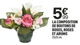Centrakor La composition de boutons de roses, roses et arums offre