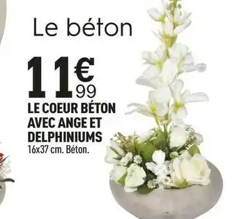 Centrakor Le coeur béton avec ange et delphiniums offre