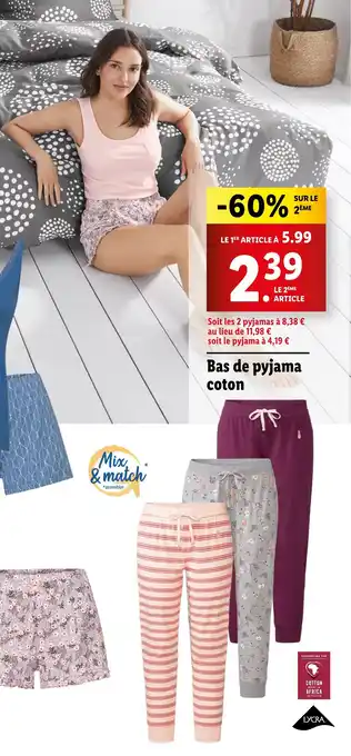 Lidl Bas de pyjama coton offre