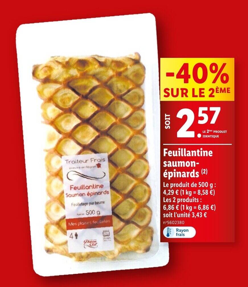 Promo Feuillantine Saumon épinards chez Lidl