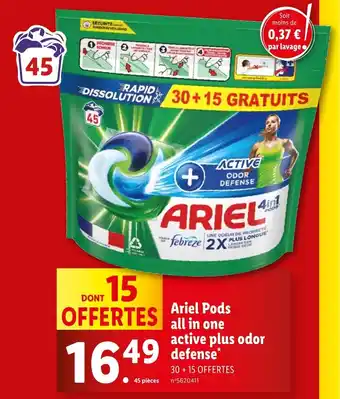 Lidl Ariel Pods all in one active plus odor defense offre