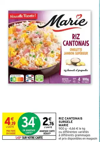 Intermarché RIZ CANTONAIS SURGELÉ MARIE offre