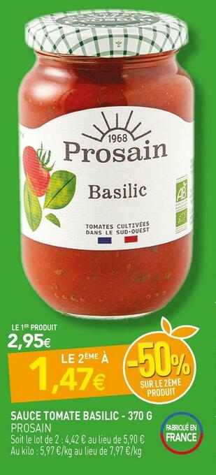 naturéO Prosain sauce tomate basilic offre