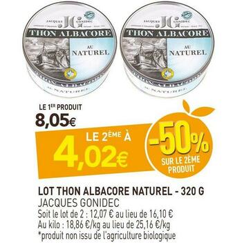 naturéO Jacques gonidec lot thon albacore naturel offre