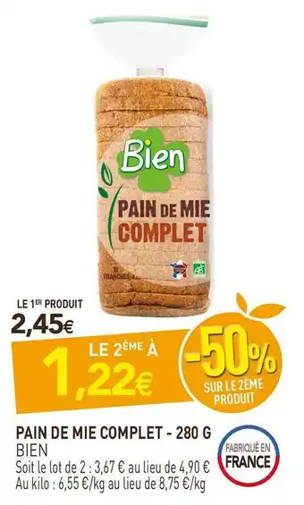 naturéO Bien pain de mie complet offre