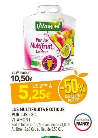 naturéO Vitamont jus multifruits exotique pur jus offre