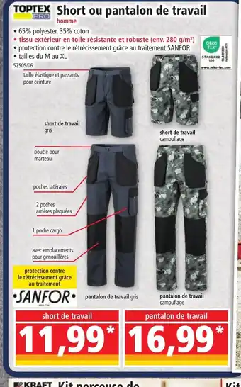 Norma TOPTEX Short ou pantalon de travail offre