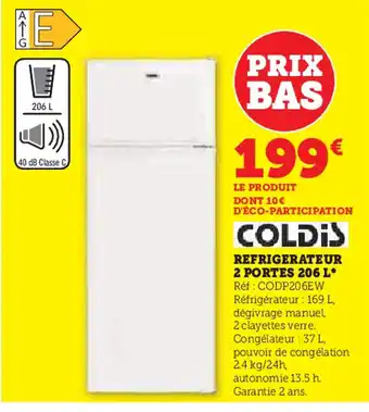 Hyper U REFRIGERATEUR 2 PORTES 206 L offre