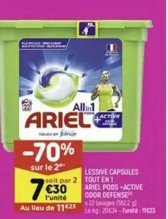 Leader Price Lessive Capsules Tout En 1 Ariel Pods + Active Odor Defense offre