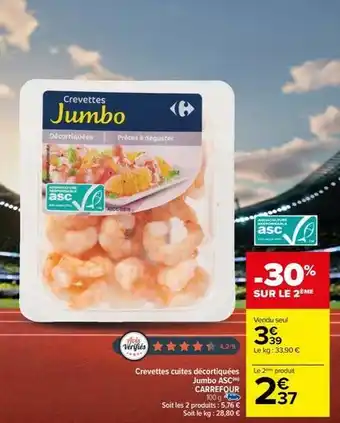 Carrefour Carrefour - crevettes cuites decortiquees jumbo asc offre