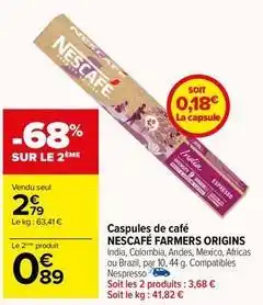 Carrefour Nescafé - caspules de café farmers origins offre