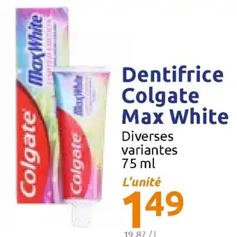 Action Dentifrice colgate max white offre