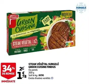 Steak végétal surgelé green cuisine findus
