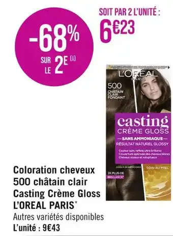 Casino Supermarchés L’OREAL PARIS Coloration cheveux 500 châtain clair Casting Crème Gloss offre