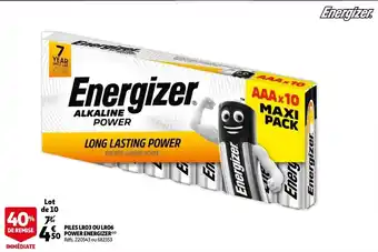Auchan Piles LRO3 Ou LRO6 Power Energizer offre