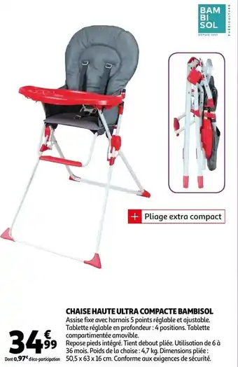 Auchan Chaise Haute Ultra Compacte Bambisol offre