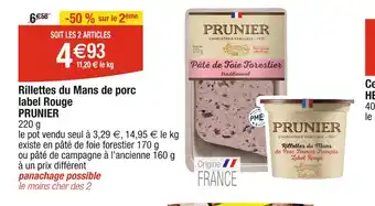 Cora x Carrefour PRUNIER Rillettes du Mans de porc label Rouge offre