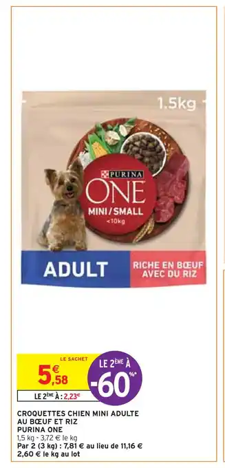 Intermarché PURINA ONE CROQUETTES CHIEN MINI ADULTE AU BŒUF ET RIZ offre