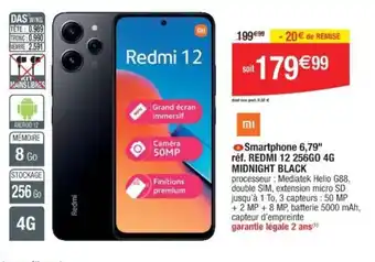 Cora x Carrefour Smartphone 6,79" réf. REDMI 12 256GO 4G MIDNIGHT BLACK offre