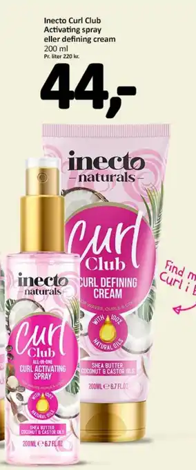 Normal Inecto Curl Club Activating spray eller defining cream 200 ml offre