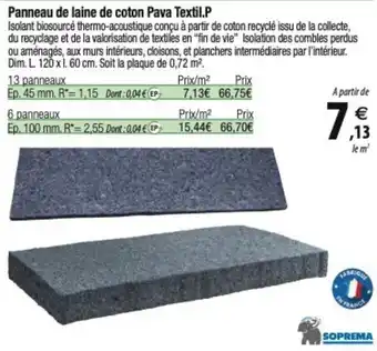 Tridôme Panneau de laine de coton Pava Textil.P offre