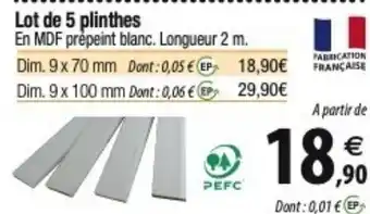 Tridôme Lot de 5 plinthes En MDF prepeint blanc. Longueur 2 m. offre