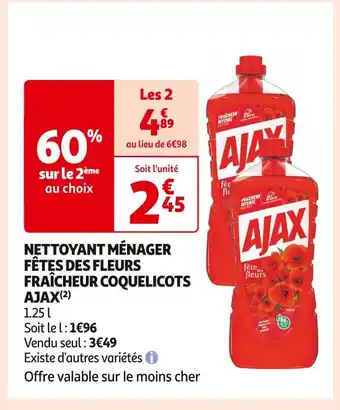 Auchan Supermarché AJAX NETTOYANT MÉNAGER FÊTES DES FLEURS FRAÎCHEUR COQUELICOTS(2) offre