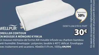 JYSK OREILLER CONTOUR EN MOUSSE À MÉMOIRE KYRKJA offre