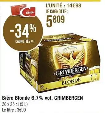 Casino Supermarchés Bière Blonde 6,7% vol. Grimbergen offre