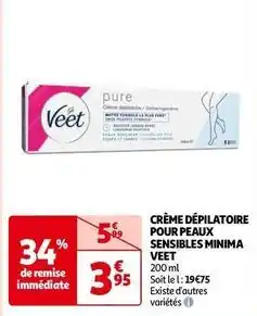 Auchan Veet - crème dépilatoire pour peaux sensibles minima offre