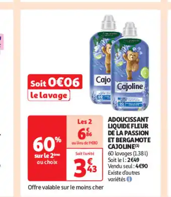 Auchan ADOUCISSANT LIQUIDE FLEUR DE LA PASSION ET BERGAMOTE CAJOLINE offre