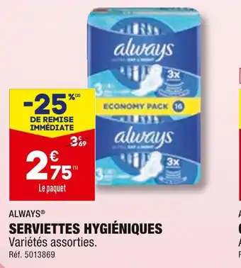 ALDI ALWAYS SERVIETTES HYGIÉNIQUES offre