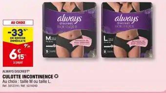 ALDI ALWAYS DISCREET CULOTTE INCONTINENCE offre