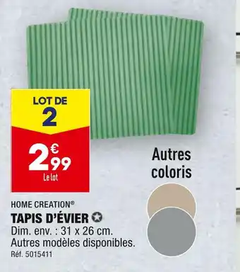 ALDI HOME CREATION TAPIS D’ÉVIER offre