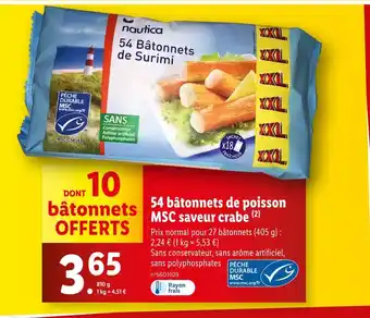 Lidl nautica 54 bâtonnets de poisson MSC saveur crabe offre